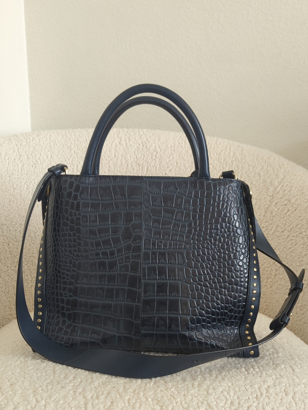 RADLEY LONDON Navy Croc-Embossed Satchel with Gold Hardware - Picture 4 of 10
